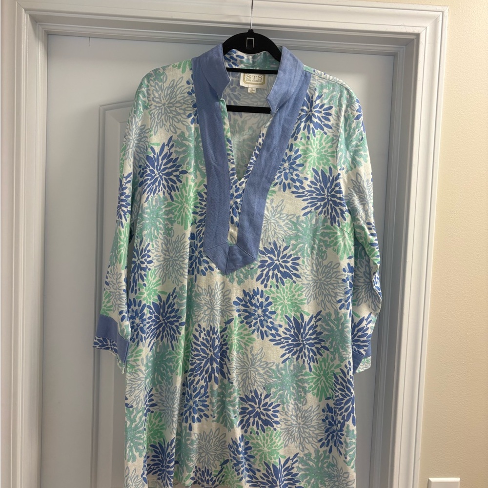 Sail to Sable Blue, Mint & White Floral Shift Dress